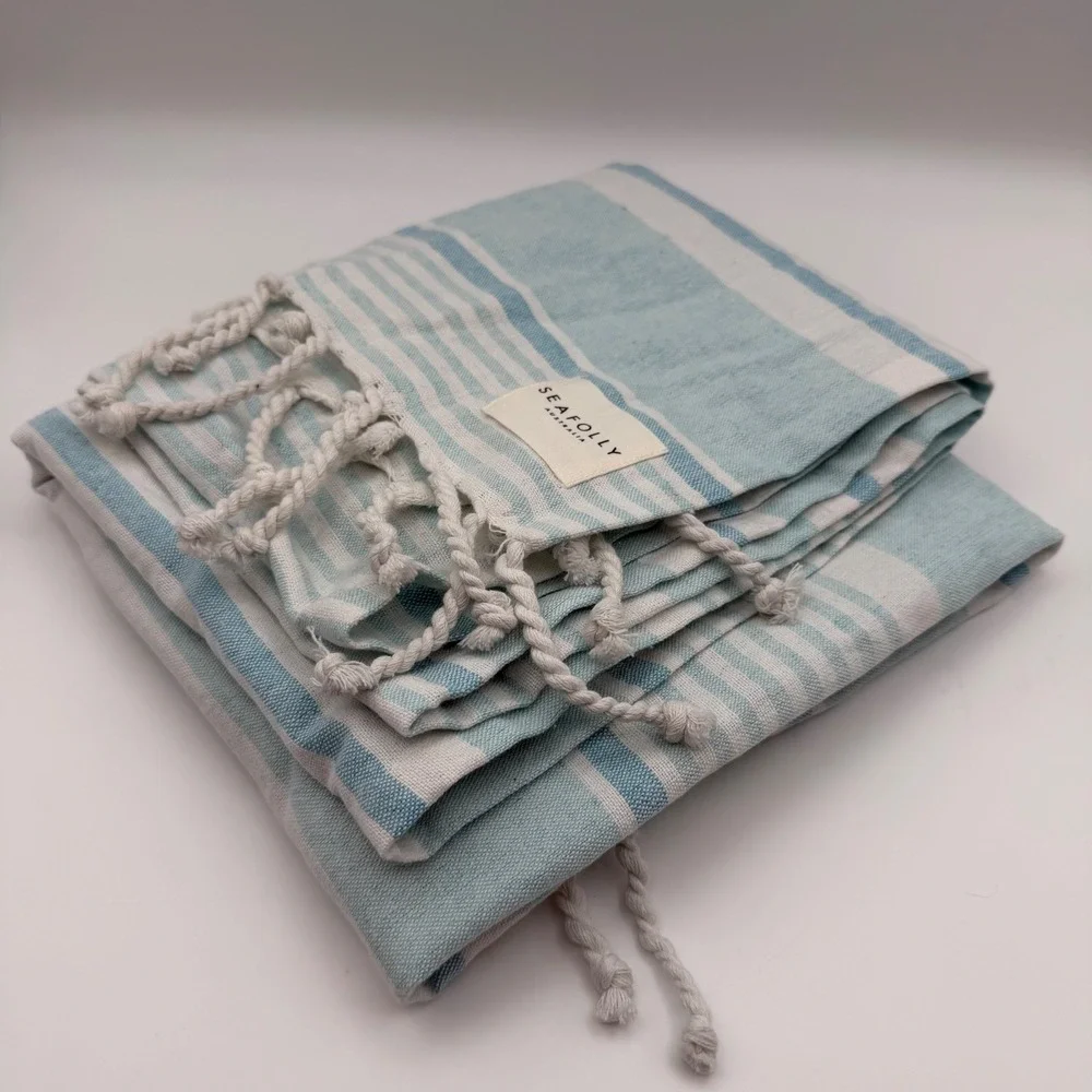 Seafolly Australia Turkish Towel‎ Set Blue Mist Stripe Beach Bag NEW